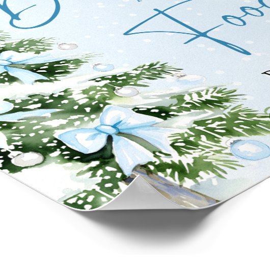 Cute Blue Bows Christmas Tree Food and Drinks Poster (Ecke)