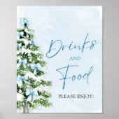Cute Blue Bows Christmas Tree Food and Drinks Poster (Vorne)