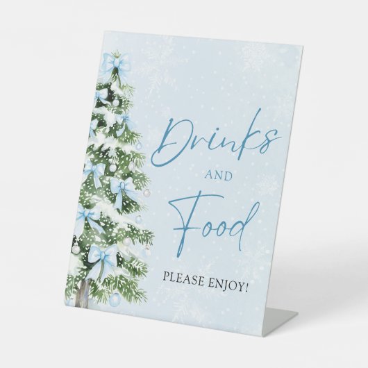 Cute Blue Bows Christmas Tree Food and Drinks Sockelschild (Vorderseite)