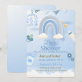 Cute Blue Boy Baby Shower Invitation Dankeskarte (Vorne/Hinten)