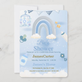 Cute Blue Boy Baby Shower Invitation Dankeskarte