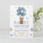 Cute Blue Boy Baby Shower Invitation Dankeskarte (Stehend Vorderseite)