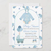 Cute Blue Boy Baby Shower Invitation Einladung (Vorderseite)