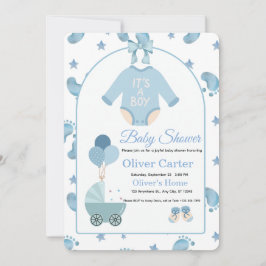 Cute Blue Boy Baby Shower Invitation Einladung