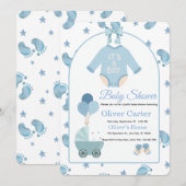 Cute Blue Boy Baby Shower Invitation Einladung (Vorne/Hinten)