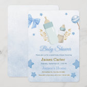 Cute Blue Boy Baby Shower Invitation Einladung (Vorne/Hinten)