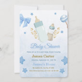 Cute Blue Boy Baby Shower Invitation Einladung (Vorderseite)