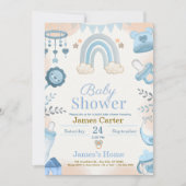 Cute Blue Boy Baby Shower Invitation Einladung (Vorderseite)