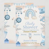 Cute Blue Boy Baby Shower Invitation Einladung (Vorne/Hinten)