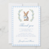 Cute Blue Bunny Easter Gingham Baby Boy Shower Dankeskarte (Vorderseite)