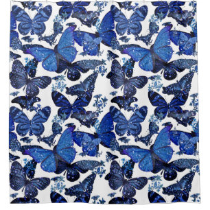 cute blue butterflies with glitter duschvorhang