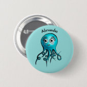 Cute Blue Cartoon Octopus - Smiling Sea Creature Button (Vorne & Hinten)