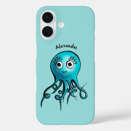 Cute Blue Cartoon Octopus - Smiling Sea Creature Case-Mate iPhone Hülle (Rückseite)