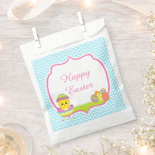Cute Blue Chevrons Easter Chick Easter Egg Hunt Geschenktütchen (Ausgeschnitten)