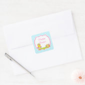 Cute Blue Chevrons Easter Chick Easter Egg Hunt Quadratischer Aufkleber (Umschlag)