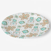 Cute Blue Christmas Holiday Gingerbread Man Pappteller (Schrägansicht)