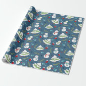 Cute Blue Christmas Snowman Pattern Geschenkpapier (Ungerollt)