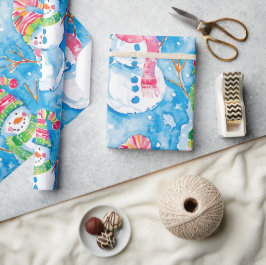 Cute Blue Christmas Watercolor Snowman Geschenkpapier
