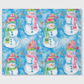 Cute Blue Christmas Watercolor Snowman Geschenkpapier (Flach)