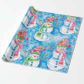 Cute Blue Christmas Watercolor Snowman Geschenkpapier (Ungerollt)
