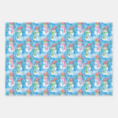 Cute Blue Christmas Watercolor Snowman Geschenkpapier Set (Vorderseite 3)