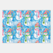 Cute Blue Christmas Watercolor Snowman Geschenkpapier Set (Vorderseite)