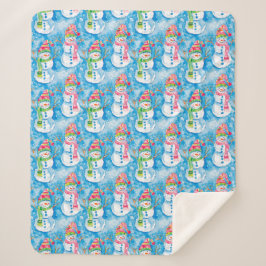 Cute Blue Christmas Watercolor Snowman Sherpadecke
