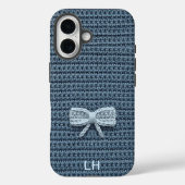Cute Blue Crochet Bow Yarn Custom Name Case-Mate iPhone Hülle (Rückseite)