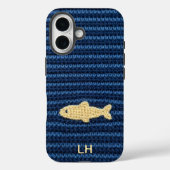 Cute Blue Crochet Fish Yarn Custom Name Case-Mate iPhone Hülle (Rückseite)