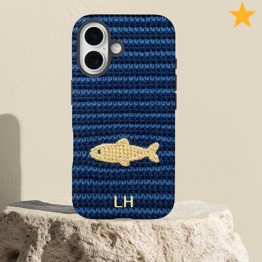 Cute Blue Crochet Fish Yarn Custom Name Case-Mate iPhone Hülle