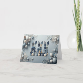 Cute blue denim bunnies easter card dankeskarte