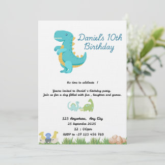 Cute Blue Dinosaur Theme Einladung