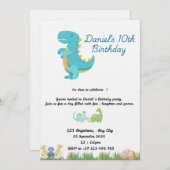 Cute Blue Dinosaur Theme Einladung (Vorne/Hinten)