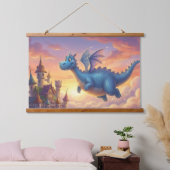 Cute Blue Dragon Fantasy Throw Pillow Wandteppich Mit Holzrahmen (Schlafzimmer)