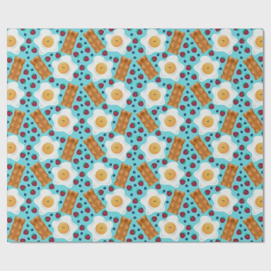 Cute Blue Eggs Bacon Strawberries Blueberries  Geschenkpapier (Flach)