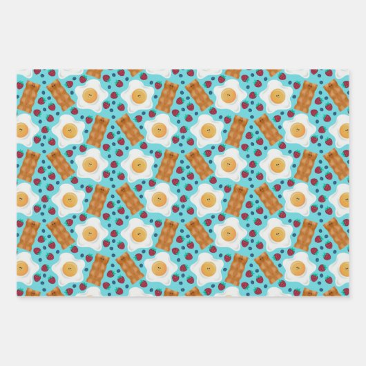 Cute Blue Eggs Bacon Strawberries Blueberries Geschenkpapier Set (Vorderseite)