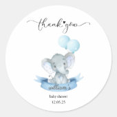 Cute Blue Elephant Baby Shower Thank You Sticker (Vorderseite)