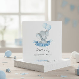 Cute Blue Elephant Boy Baby Shower Napkins Serviette