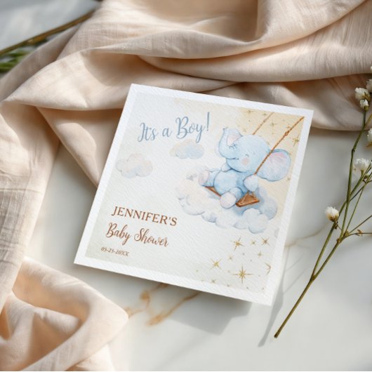 Cute Blue Elephant Cloud Baby Shower Serviette