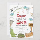 Cute Blue Fishing Ofishally One 1st Birthday  Einladung (Vorderseite)