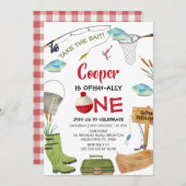Cute Blue Fishing Ofishally One 1st Birthday  Einladung (Vorne/Hinten)