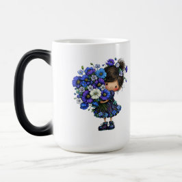 Cute Blue Floral Girl Bouquet Art Design Verwandlungstasse