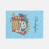 Cute Blue Fluffy Sock Monster Kids Design Fleecedecke (Vorderseite (Horizontal))