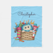 Cute Blue Fluffy Sock Monster Kids Design Fleecedecke (Vorderseite)