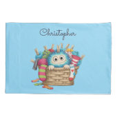 Cute Blue Fluffy Sock Monster Kids Design Kissenbezug (Rückseite)