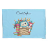 Cute Blue Fluffy Sock Monster Kids Design Kissenbezug (Vorderseite)