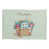 Cute Blue Fluffy Sock Monster Kids Design Kissenbezug (Rückseite)