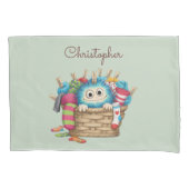 Cute Blue Fluffy Sock Monster Kids Design Kissenbezug (Vorderseite)