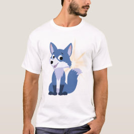 Cute Blue Fox Cartoon with Sparkle T-Shirt