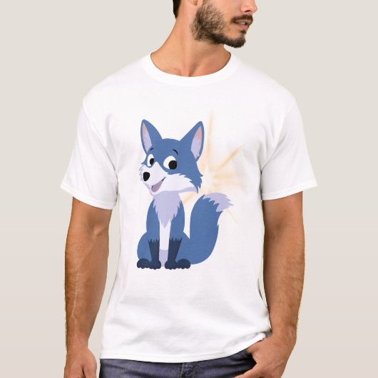 Cute Blue Fox Cartoon with Sparkle T-Shirt (Vorderseite)